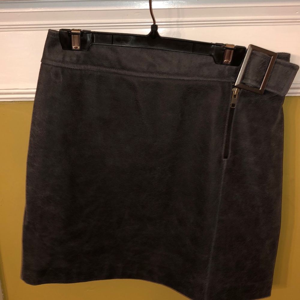 W by Worth Mini Skirt Charcoal Gray Leather